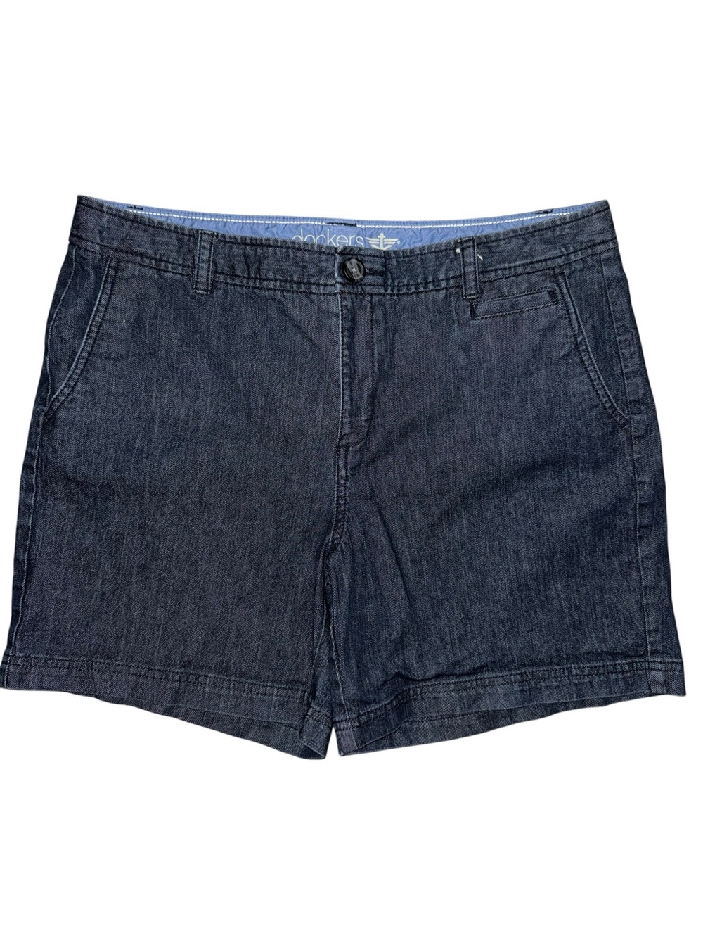 Dockers Women’s Chambray Shorts Size 14 Blue Casual Mid Rise Summer Pockets